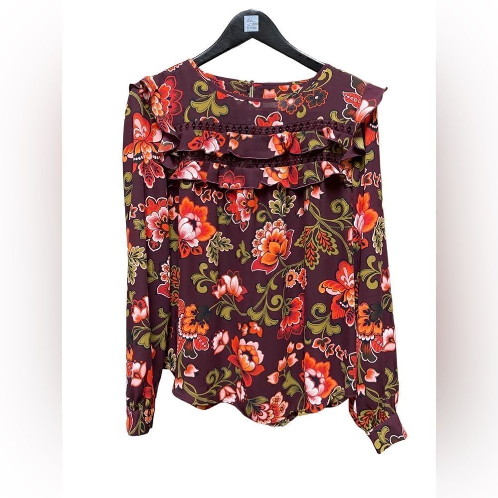 🌟Loft Maroon Floral Long Sleeve Blouse